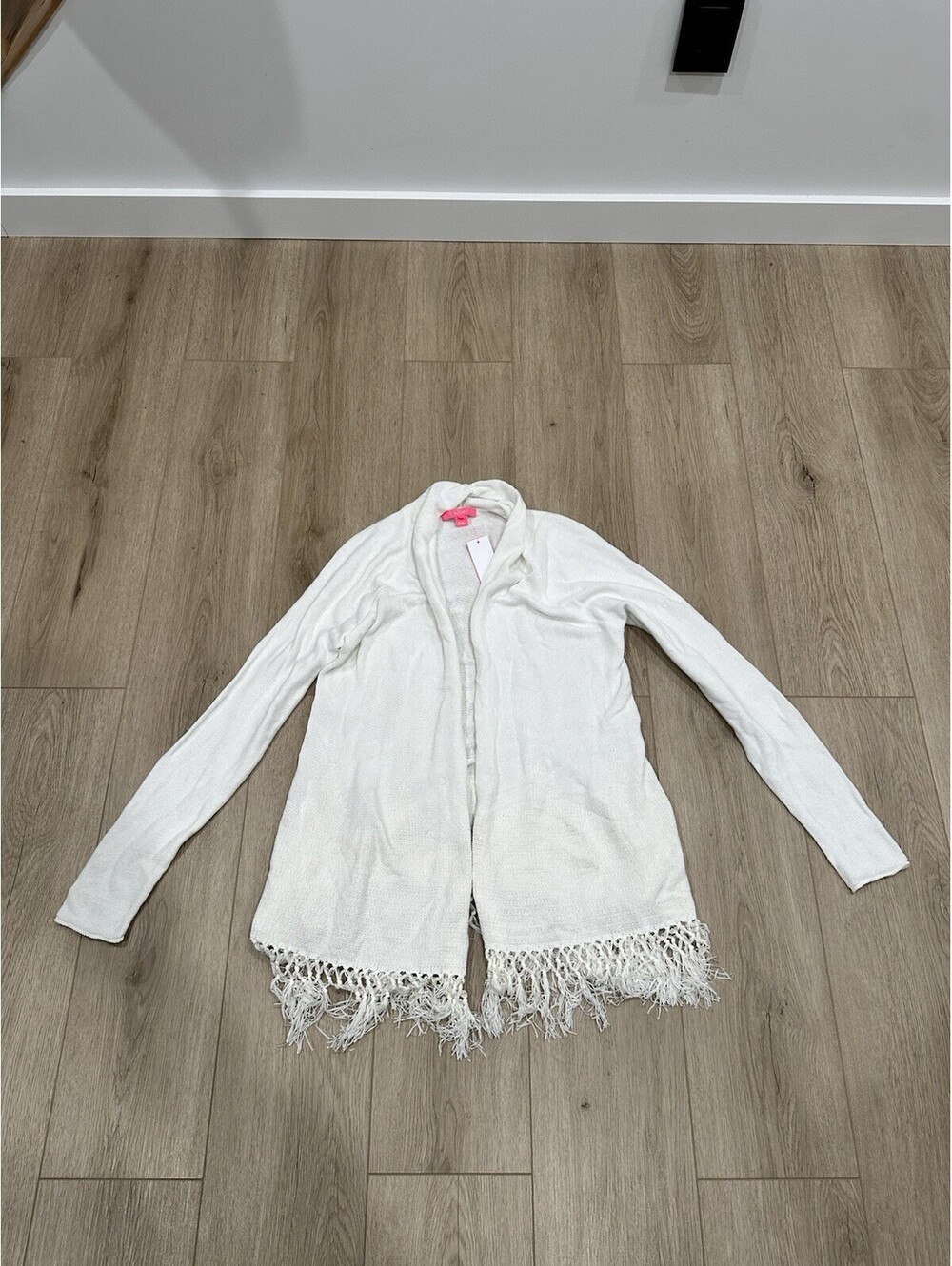 NWT Lilly Pulitzer Tatum Cardigan Resort White Fringe Hem Open Size Large